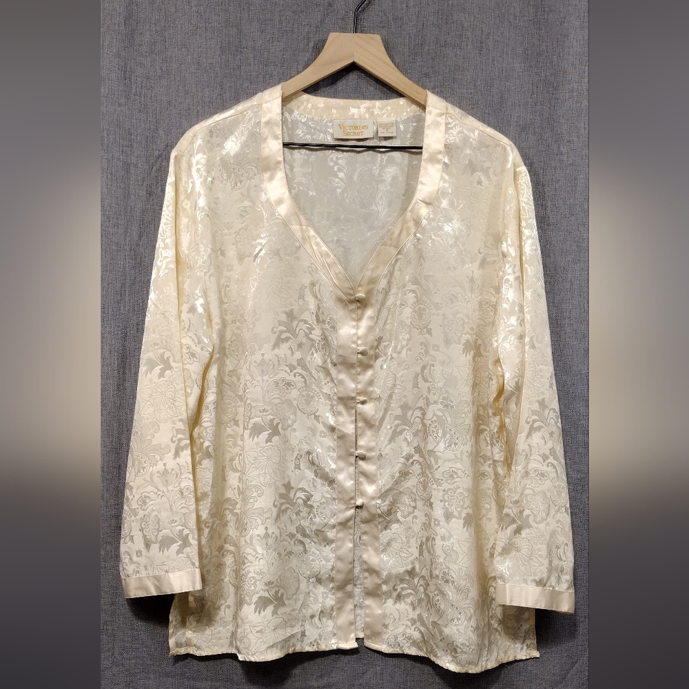Vintage Victoria Secret Floral Slip Pajama Top Women's M Ivory Retro 90s Y2K